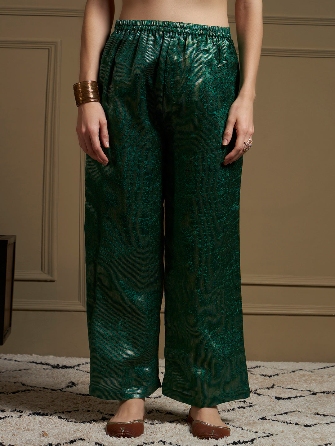 Emerald Pure Silk Cordset with real zari motif and real zari strip work