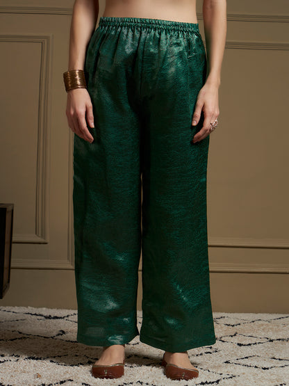 Emerald Pure Silk Cordset with real zari motif and real zari strip work