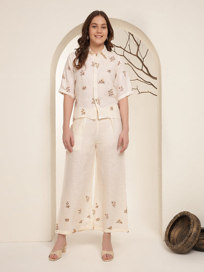 Soft Ivory 100%  Pure linen printed co-ord sets