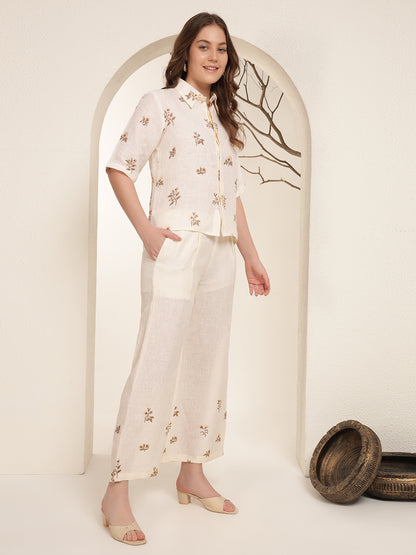 Soft Ivory 100%  Pure linen printed co-ord sets