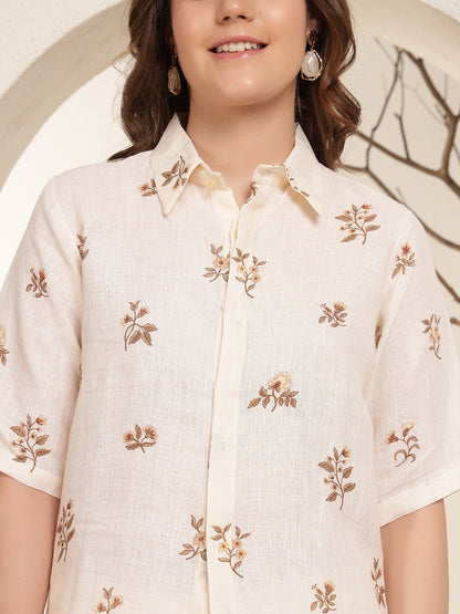Soft Ivory 100%  Pure linen printed co-ord sets