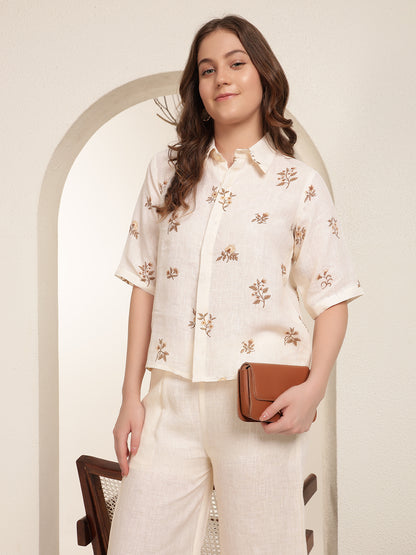 Soft Ivory 100%  Pure linen printed co-ord sets