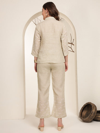Olive Bloom 100% Pure linen printed co-ord sets