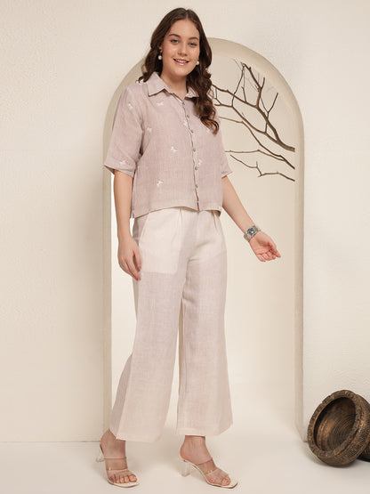 Off-White Trousers 100% Pure linen printed co-ord sets