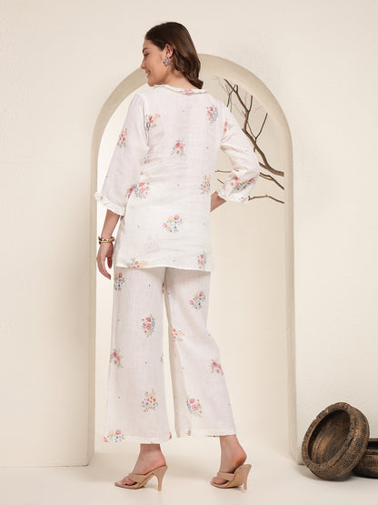 Ivory Bloom 100% Pure linen printed co-ord sets