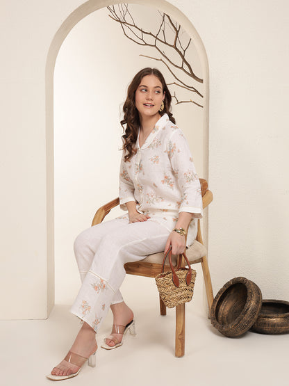 Peach Whisper 100% Pure linen printed co-ord sets