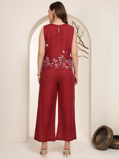Crimson Bloom 100% Pure linen printed co-ord sets