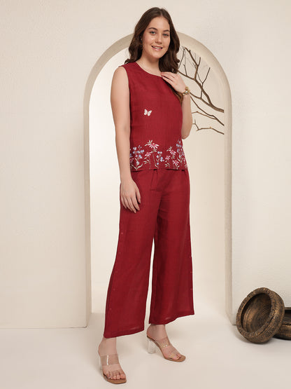Crimson Bloom 100% Pure linen printed co-ord sets