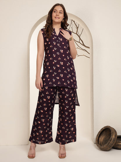 Plum Petal 100% Pure linen printed co-ord sets