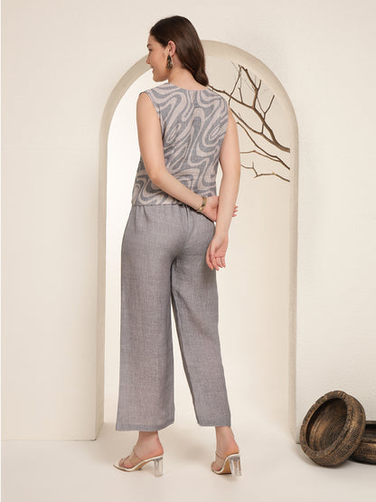 Muted Slate Grey 100% Pure linen printed co-ord sets