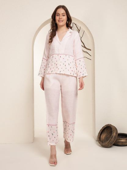 Baby Pink 100% Pure linen printed co-ord sets