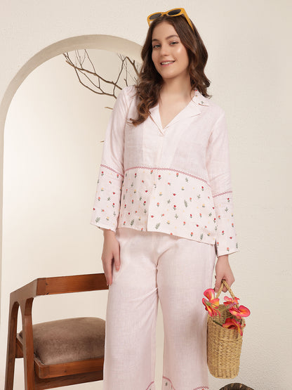 Baby Pink 100% Pure linen printed co-ord sets
